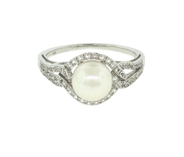 BAGUE EN OR 10K BLANC SERTIE D'UNE PERLE D'EAU DOUCE ET DE CUBIQUES ZIRCONIAS - CG RF16788 - PERLE D'IMPORTATION BAGUE EN OR 10K BLANC SERTIE D'UNE PERLE D'EAU DOUCE ET DE CUBIQUES ZIRCONIAS - CG RF16788 - PERLE D'IMPORTATION