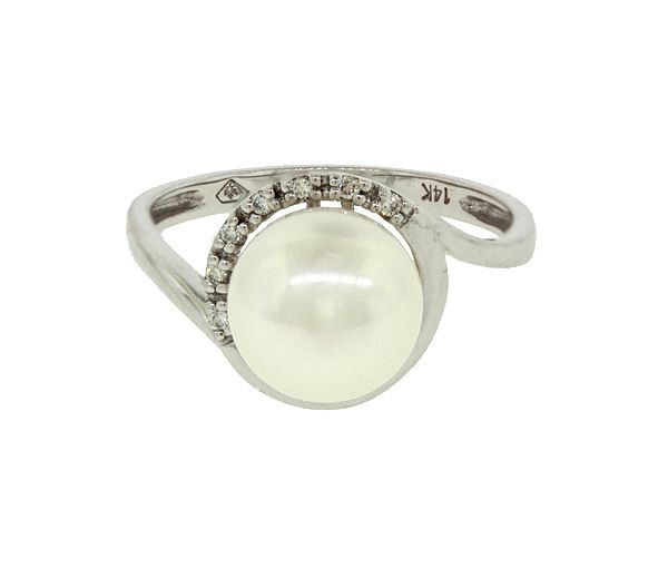 BAGUE EN OR 14K BLANC SERTIE D',UNE PERLE D'EAU DOUCE ET DE DIAMANTS - CG RF35040 - PERLE D'IMPORTATION BAGUE EN OR 14K BLANC SERTIE D',UNE PERLE D'EAU DOUCE ET DE DIAMANTS - CG RF35040 - PERLE D'IMPORTATION