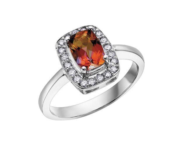 BAGUE EN OR BLANC SERTIE D'UN TOPAZE SUNRISE ET DE DIAMANTS - CR DD2018 - BIJOUX CANADIEN BAGUE EN OR BLANC SERTIE D'UN TOPAZE SUNRISE ET DE DIAMANTS - CR DD2018 - BIJOUX CANADIEN