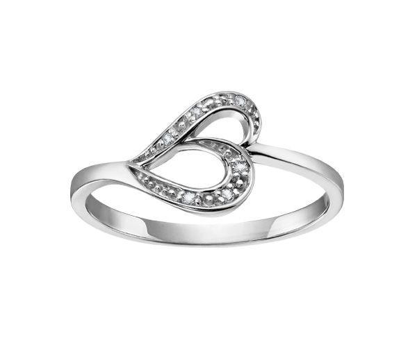 BAGUE COEUR EN OR 10K BLANC SERTIE DE DIAMANTS - CR DD2590 - BIJOUX CANADIEN BAGUE COEUR EN OR 10K BLANC SERTIE DE DIAMANTS - CR DD2590 - BIJOUX CANADIEN