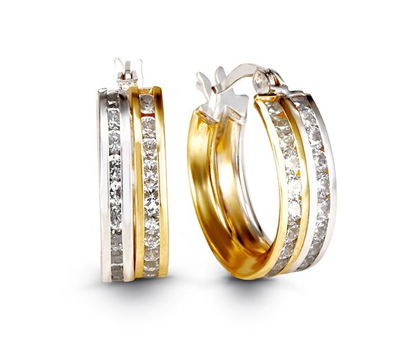 BOUCLES ANNEAUX EN OR 2 TONS SERTIES DE 2RANGS DE CUBIQUES ZIRCONIAS - SY 1089 - BIJOUX D'IMPORTATION BOUCLES ANNEAUX EN OR 2 TONS SERTIES DE 2RANGS DE CUBIQUES ZIRCONIAS - SY 1089 - BIJOUX D'IMPORTATION