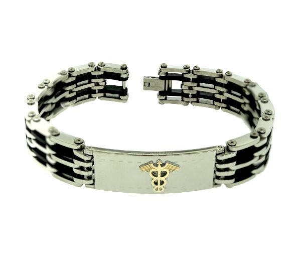BRACELET MEDICAL EN ACIER/PVD NOIR ET OR JAUNE - WB BMD514 - MEDICO BELLO BRACELET MEDICAL EN ACIER/PVD NOIR ET OR JAUNE - WB BMD514 - MEDICO BELLO