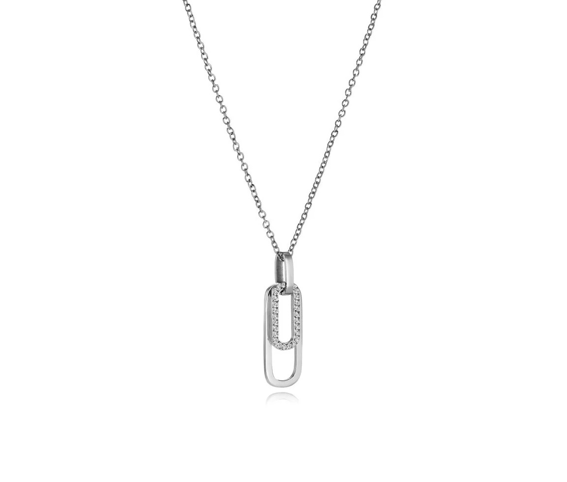 PENDENTIF DOUBLE OVAL EN ACIER OU ACIER/PVD OR SERTI DE CUBIQUES ZIRCONIAS ET SA CHAINE - IG SWP138 - VELORIA PENDENTIF DOUBLE OVAL EN ACIER OU ACIER/PVD OR SERTI DE CUBIQUES ZIRCONIAS ET SA CHAINE - IG SWP138 - VELORIA
