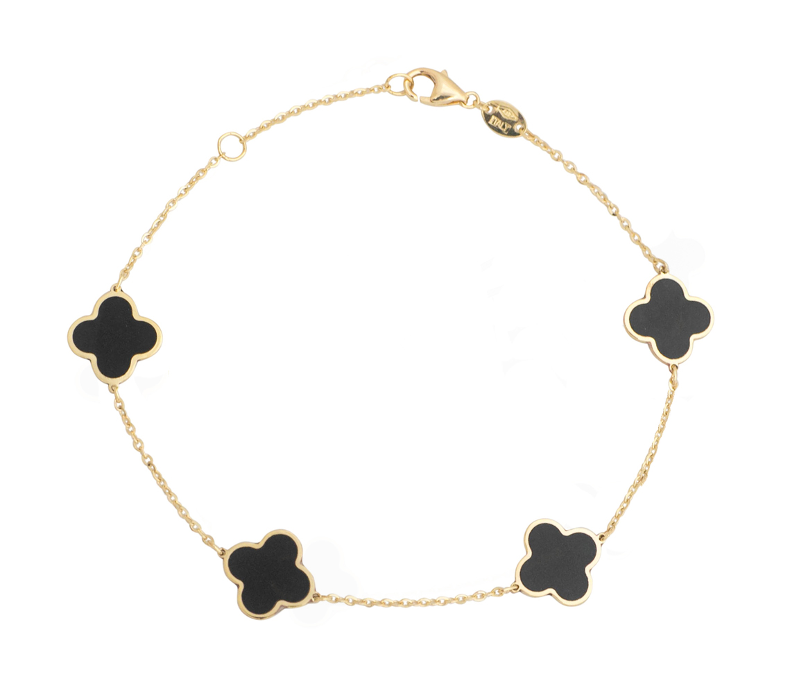 BRACELET EN OR JAUNE À TRÈFLES SERTIS D'ONYX OU DE NACRE - CB BYH4401BK - CBE BRACELET EN OR JAUNE À TRÈFLES SERTIS D'ONYX OU DE NACRE - CB BYH4401BK - CBE