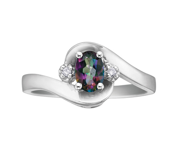BAGUE EN OR 10K BLANC SERTIE D'UNE PIERRE DE COULEUR ET DE DIAMANTS - CR DX182MT - BIJOUX CANADIEN BAGUE EN OR 10K BLANC SERTIE D'UNE PIERRE DE COULEUR ET DE DIAMANTS - CR DX182MT - BIJOUX CANADIEN