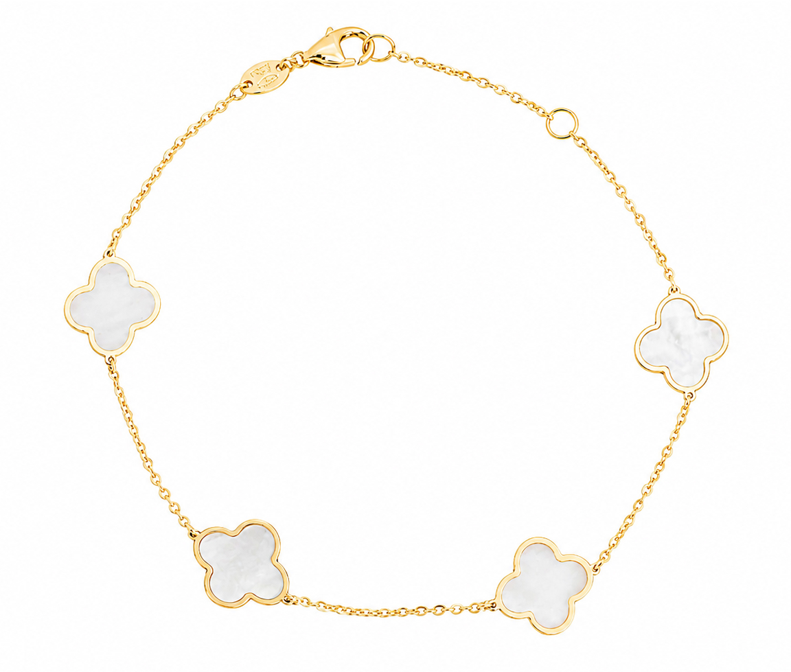 BRACELET EN OR JAUNE À TRÈFLES SERTIS D'ONYX OU DE NACRE - CB BYH4401NA - CBE BRACELET EN OR JAUNE À TRÈFLES SERTIS D'ONYX OU DE NACRE - CB BYH4401NA - CBE