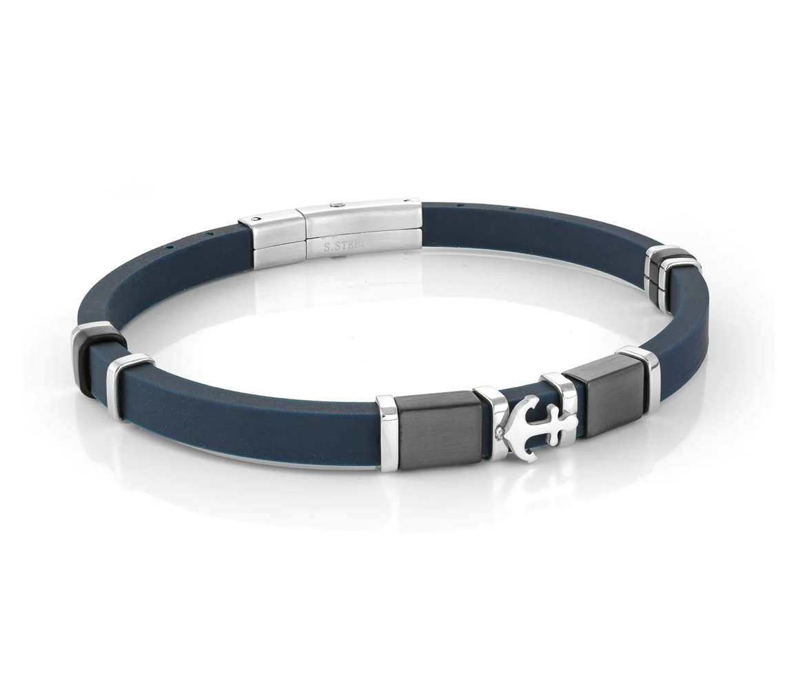 BRACELET EN CAOUTCHOUC ET ACIER AVEC BRELOQUE ANCRE - IG SBR1/BLEU - ITALGEM BRACELET EN CAOUTCHOUC ET ACIER AVEC BRELOQUE ANCRE - IG SBR1/BLEU - ITALGEM