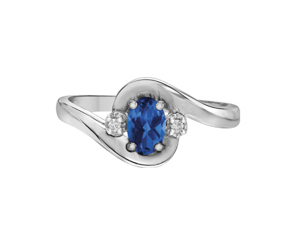 BAGUE EN OR 10K BLANC SERTIE D'UNE PIERRE DE COULEUR ET DE DIAMANTS - CR DX182SA - BIJOUX CANADIEN BAGUE EN OR 10K BLANC SERTIE D'UNE PIERRE DE COULEUR ET DE DIAMANTS - CR DX182SA - BIJOUX CANADIEN