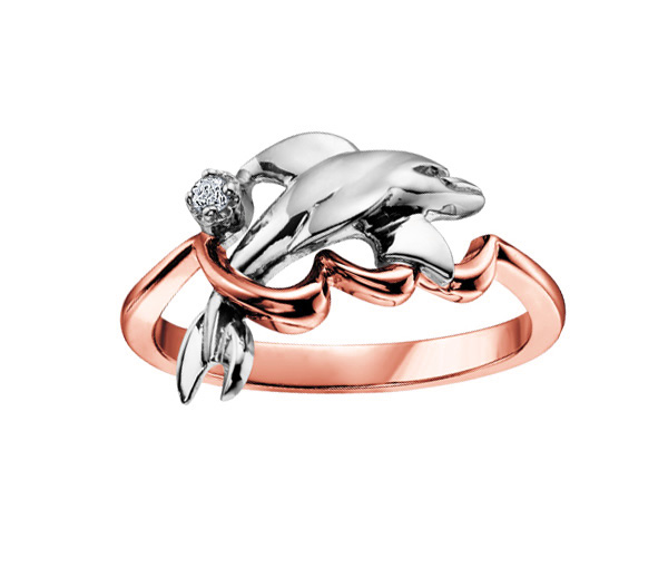 BAGUE DAUPHIN EN OR 10K 2 TONS SERTIE D'UN DIAMANT - CR DD2154R - BIJOUX CANADIEN BAGUE DAUPHIN EN OR 10K 2 TONS SERTIE D'UN DIAMANT - CR DD2154R - BIJOUX CANADIEN