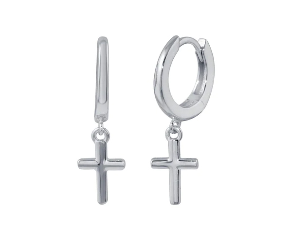 BOUCLES HUGGIES+CROIX UNIES EN ARGENT RHODIÉ - SP STE01300 - BIJOUX D'IMPORTATION BOUCLES HUGGIES+CROIX UNIES EN ARGENT RHODIÉ - SP STE01300 - BIJOUX D'IMPORTATION
