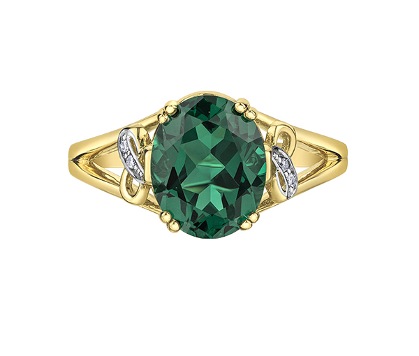 BAGUE EN OR JAUNE SERTIE D'UN TOPAZE MYSTIQUE OU D'UNE ÉMERAUDE SIMULÉE ET DE DIAMANTS - CR DD7874YEM - BIJOUX CANADIEN BAGUE EN OR JAUNE SERTIE D'UN TOPAZE MYSTIQUE OU D'UNE ÉMERAUDE SIMULÉE ET DE DIAMANTS - CR DD7874YEM - BIJOUX CANADIEN