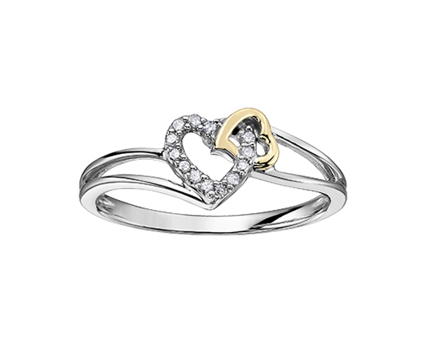 BAGUE 2 COEURS EN OR 10K 2 TONS SERTIE DE DIAMANTS - CR DD2589Y - BIJOUX CANADIEN BAGUE 2 COEURS EN OR 10K 2 TONS SERTIE DE DIAMANTS - CR DD2589Y - BIJOUX CANADIEN