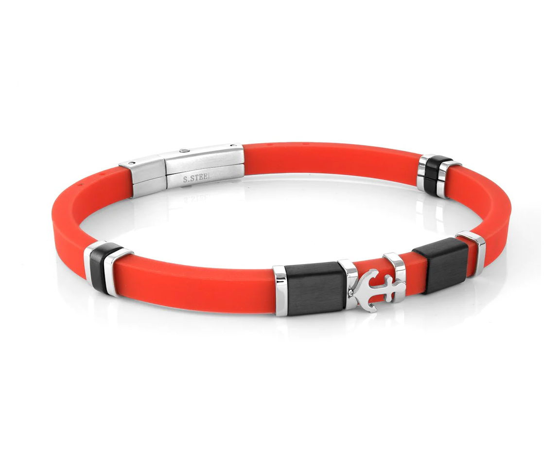 BRACELET EN CAOUTCHOUC ET ACIER AVEC BRELOQUE ANCRE - IG SBR1/ROUGE - ITALGEM BRACELET EN CAOUTCHOUC ET ACIER AVEC BRELOQUE ANCRE - IG SBR1/ROUGE - ITALGEM