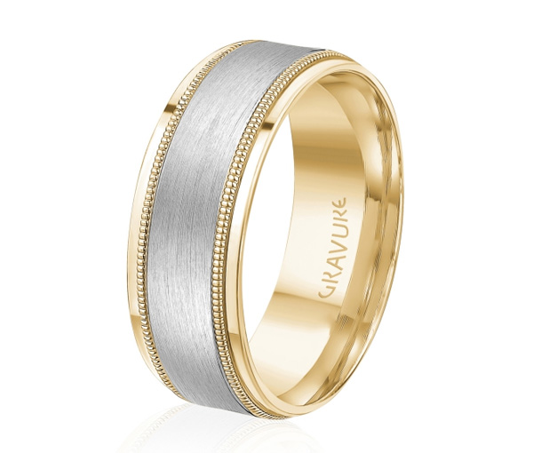 JONC EN OR OU EN PLATINE AVEC MOTIF MILGRAIN, SATINÉ AU CENTRE - ML GH1373YW10 - MALO JONC EN OR OU EN PLATINE AVEC MOTIF MILGRAIN, SATINÉ AU CENTRE - ML GH1373YW10 - MALO