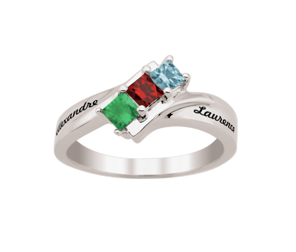 BAGUE FAMILLIALE EN ARGENT OU EN OR SERTIE DE 3 PIERRES DE TAILLE PRINCESSE - PG 40034W - PERSONALIZED GEM BAGUE FAMILLIALE EN ARGENT OU EN OR SERTIE DE 3 PIERRES DE TAILLE PRINCESSE - PG 40034W - PERSONALIZED GEM