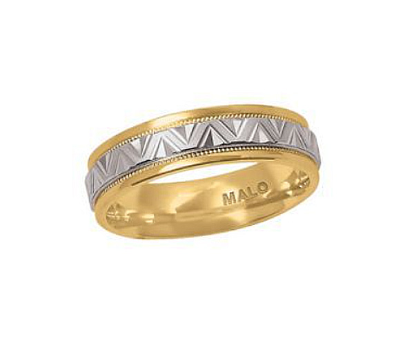 JONC EN OR TAILLÉ DIAMANT CONFORT FIT À MOTIF EN V - ML JM212/6YW - MALO JONC EN OR TAILLÉ DIAMANT CONFORT FIT À MOTIF EN V - ML JM212/6YW - MALO