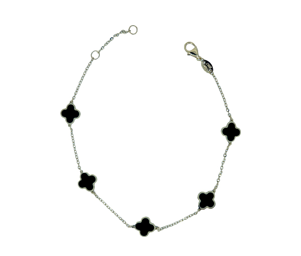 BRACELET TRÈFLES EN OR JAUNE SERTI DE LAPIS, DE NACRE OU D'ONYX - CB TREBRAON7 - CBE BRACELET TRÈFLES EN OR JAUNE SERTI DE LAPIS, DE NACRE OU D'ONYX - CB TREBRAON7 - CBE