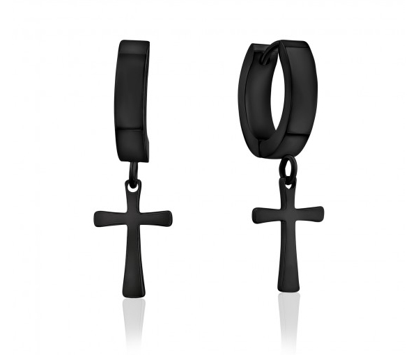 BOUCLES HUGGIES/CROIX EN ACIER - AZ SSE160BK - AREZZO BOUCLES HUGGIES/CROIX EN ACIER - AZ SSE160BK - AREZZO