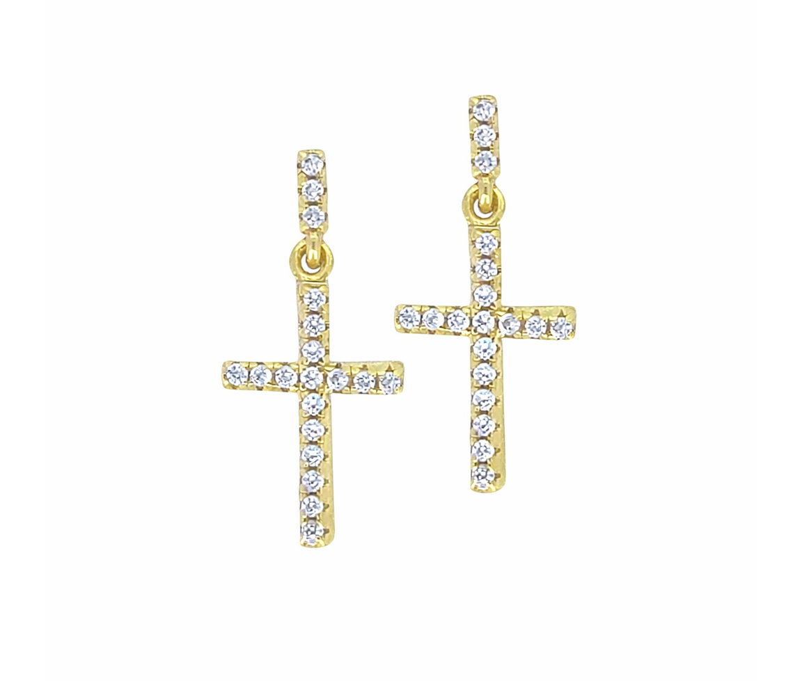 BOUCLES CROIX EN ARGENT RHODIÉ OU ARGENT/PVD OR SERTIES DE CUBIQUES ZIRCONIAS - IG ORAPCRGB - A*MEN BOUCLES CROIX EN ARGENT RHODIÉ OU ARGENT/PVD OR SERTIES DE CUBIQUES ZIRCONIAS - IG ORAPCRGB - A*MEN