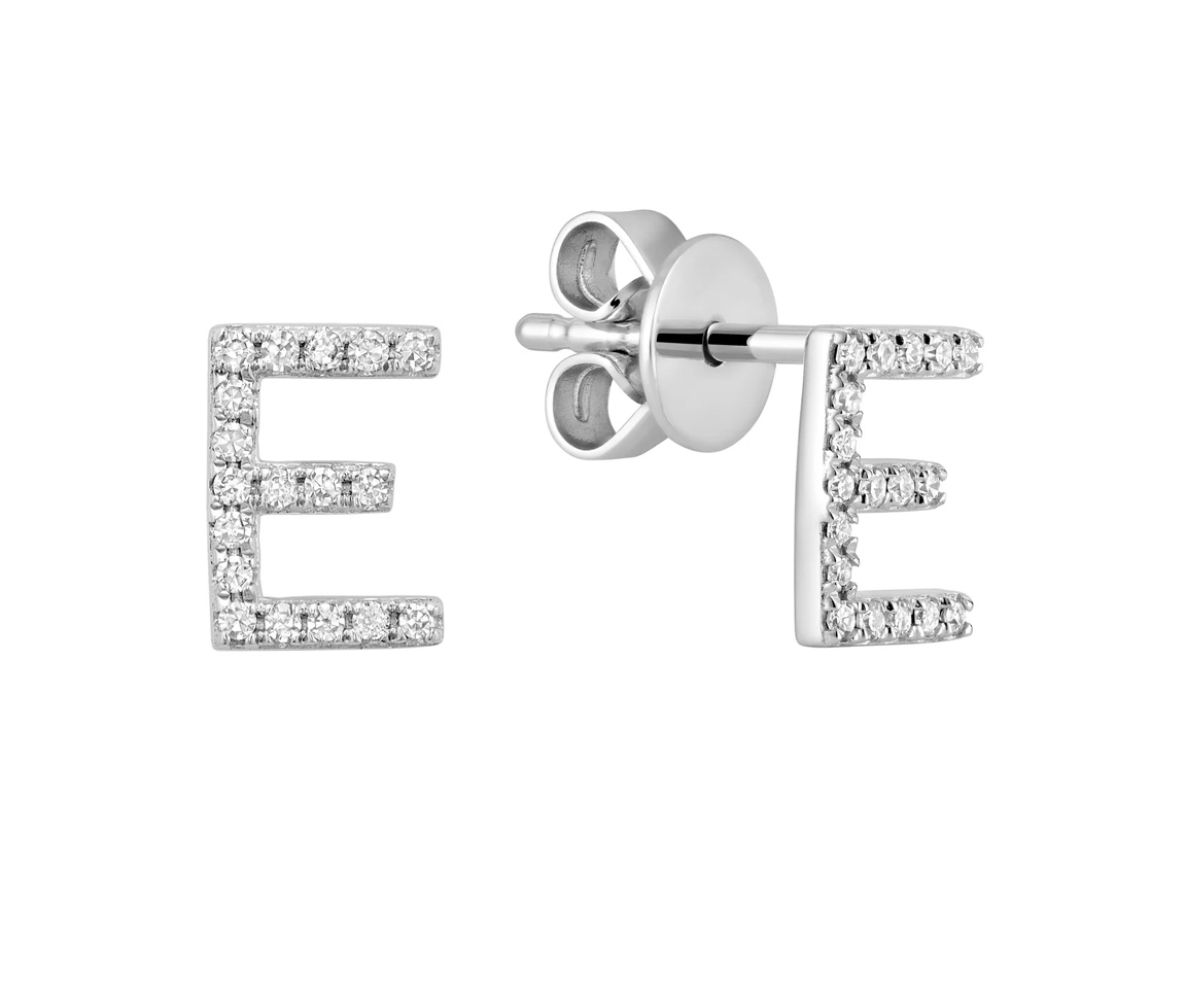 BOUCLES D'OREILLES INITIALES EN OR 10K SERTIES DE DIAMANTS - BR 130410/E - Bijoux d'importation BOUCLES D'OREILLES INITIALES EN OR 10K SERTIES DE DIAMANTS - BR 130410/E - Bijoux d'importation