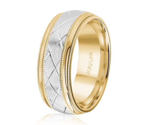 JONC EN OR OU EN PLATINE AVEC MOTIF EN X ET MILGRAIN - ML GH1183YW14 - MALO JONC EN OR OU EN PLATINE AVEC MOTIF EN X ET MILGRAIN - ML GH1183YW14 - MALO