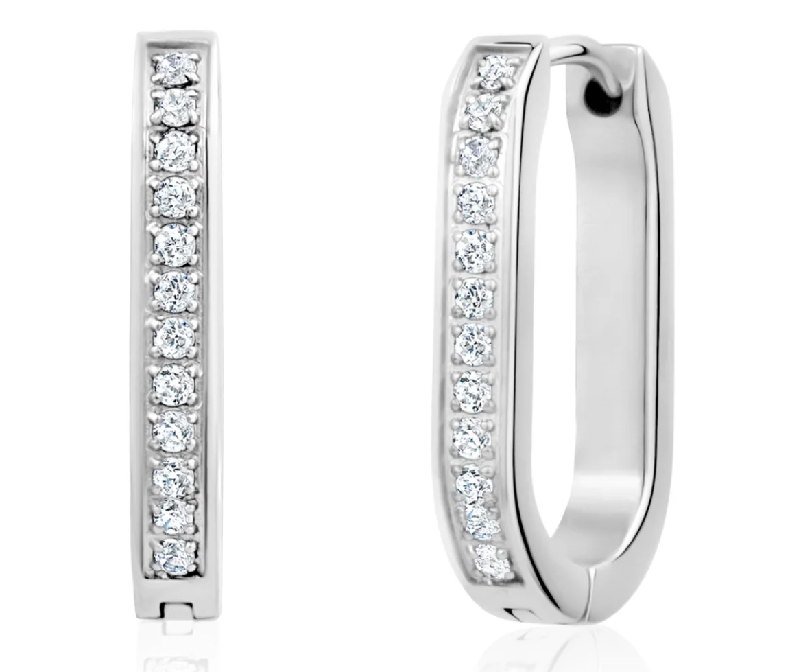 BOUCLES HUGGIES OVALES EN ACIER SERTIES DE CUBIQUES ZIRCONIAS - AZ ZWE16W - AREZZO BOUCLES HUGGIES OVALES EN ACIER SERTIES DE CUBIQUES ZIRCONIAS - AZ ZWE16W - AREZZO