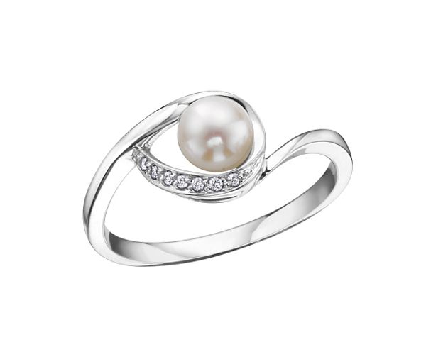 BAGUE EN OR 10K BLANC SERTIE D'UNE PERLE DE CLTURE ET DE DIAMANTS - CR DD2280Y - BIJOUX CANADIEN BAGUE EN OR 10K BLANC SERTIE D'UNE PERLE DE CLTURE ET DE DIAMANTS - CR DD2280Y - BIJOUX CANADIEN