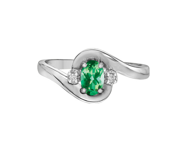 BAGUE EN OR 10K BLANC SERTIE D'UNE PIERRE DE COULEUR ET DE DIAMANTS - CR DX182EM - BIJOUX CANADIEN BAGUE EN OR 10K BLANC SERTIE D'UNE PIERRE DE COULEUR ET DE DIAMANTS - CR DX182EM - BIJOUX CANADIEN