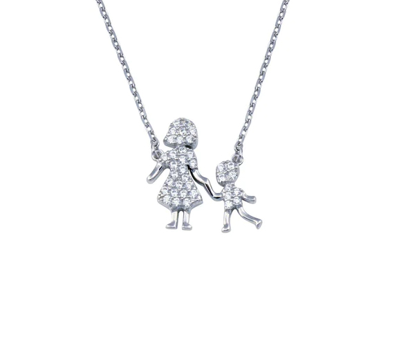 COLLIER MÈRE/FILS EN ARGENT RHODIÉ SERTI DE CUBIQUES ZIRCONIAS - SP GMN00111 - BIJOUX D'IMPORTATION COLLIER MÈRE/FILS EN ARGENT RHODIÉ SERTI DE CUBIQUES ZIRCONIAS - SP GMN00111 - BIJOUX D'IMPORTATION