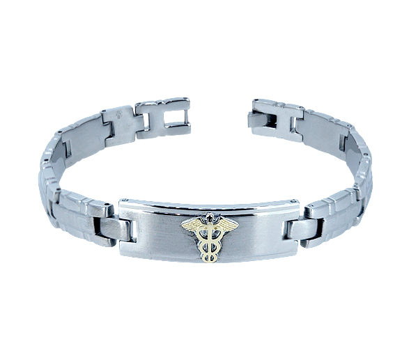 BRACELET MÉDICAL EN ACIER ET OR JAUNE À MOTIF VERSACE - WB BD538V - MEDICO BELLO BRACELET MÉDICAL EN ACIER ET OR JAUNE À MOTIF VERSACE - WB BD538V - MEDICO BELLO