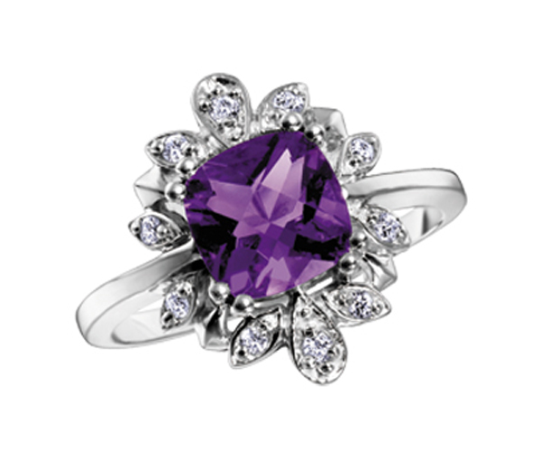 BAGUE EN OR BLANC SERTIE D'UNE AMÉTHYSTE ET DE DIAMANTS - CR DD2207 - BIJOUX CANADIEN BAGUE EN OR BLANC SERTIE D'UNE AMÉTHYSTE ET DE DIAMANTS - CR DD2207 - BIJOUX CANADIEN