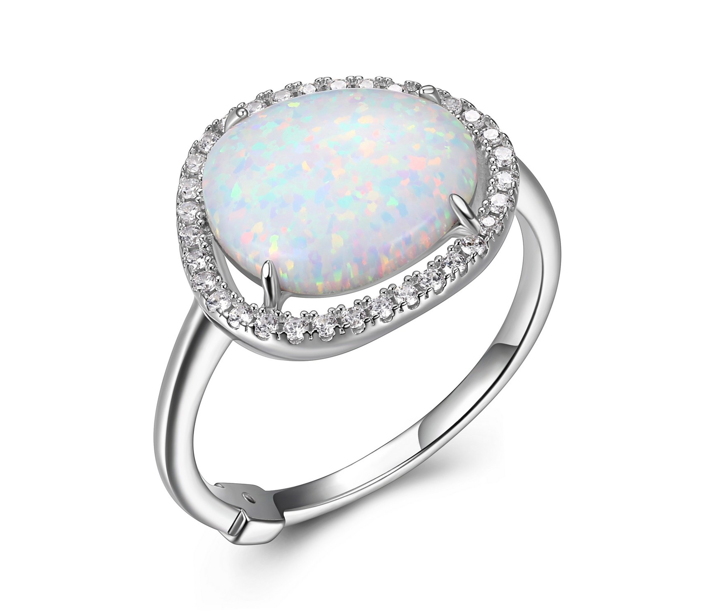 BAGUE EN ARGENT RHODIÉ SERTIE D'UNE OPALE SYNTHÉTIQUE ET DE CUBIQUES ZIRCONIAS - PJ R4LAAX39AC - ELLE BAGUE EN ARGENT RHODIÉ SERTIE D'UNE OPALE SYNTHÉTIQUE ET DE CUBIQUES ZIRCONIAS - PJ R4LAAX39AC - ELLE