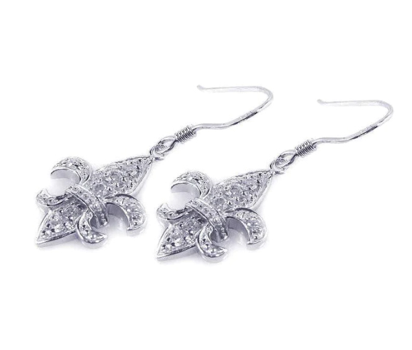 BOUCLES FLEUR DE LYS EN ARGENT RHODIÉ SERTIES DE CUBIQUES ZIRCONIAS - SP STE00528 - BIJOUX D'IMPORTATION BOUCLES FLEUR DE LYS EN ARGENT RHODIÉ SERTIES DE CUBIQUES ZIRCONIAS - SP STE00528 - BIJOUX D'IMPORTATION