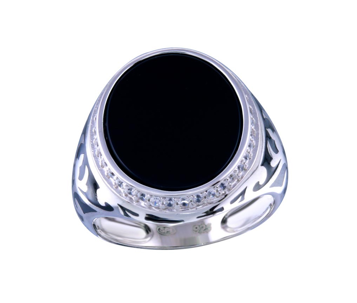 BAGUE EN ARGENT RHODIÉ SERTIE DE CUBIQUES ZIRCONIAS ET D'UN ONYX - SP GMR00251RH - BIJOUX D'IMPORTATION BAGUE EN ARGENT RHODIÉ SERTIE DE CUBIQUES ZIRCONIAS ET D'UN ONYX - SP GMR00251RH - BIJOUX D'IMPORTATION