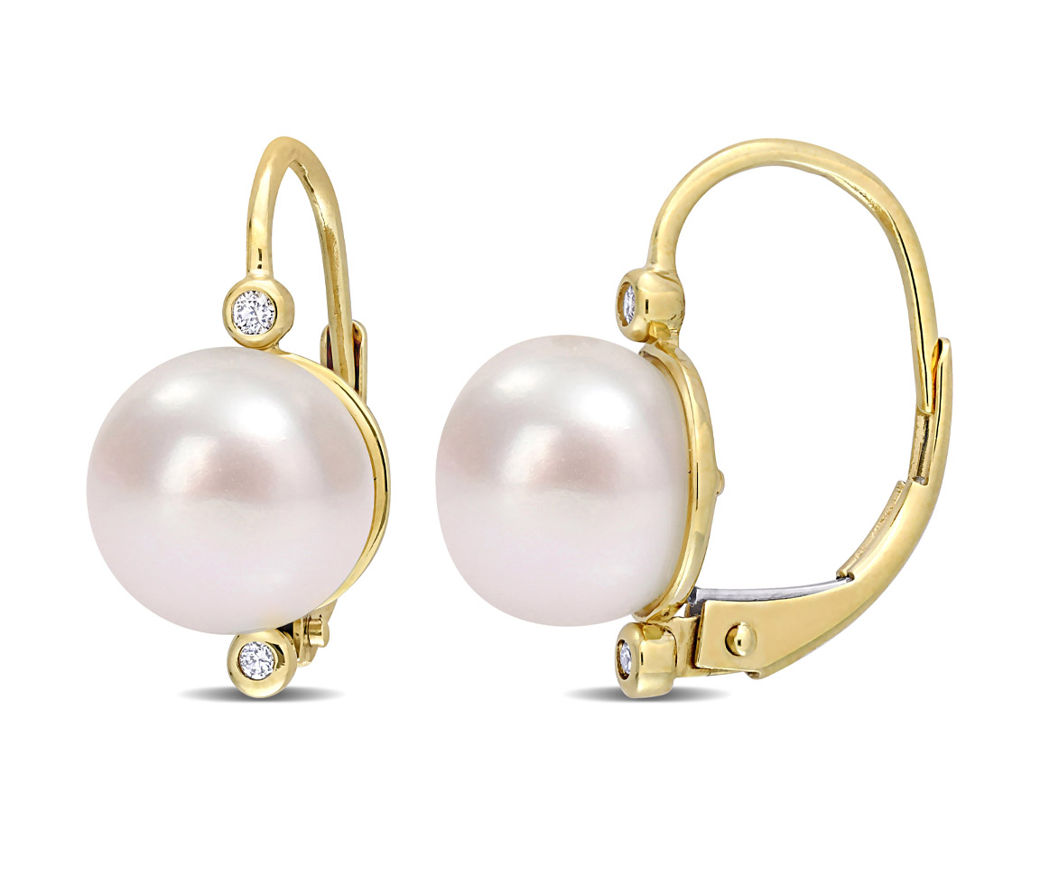 BOUCLES EN OR JAUNE SERTIES DE DIAMANTS ET DE PERLES D'EAU DOUCE - DM FC2A6J - PERLE D'IMPORTATION BOUCLES EN OR JAUNE SERTIES DE DIAMANTS ET DE PERLES D'EAU DOUCE - DM FC2A6J - PERLE D'IMPORTATION