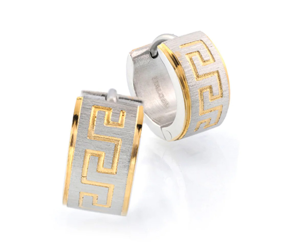 BOUCLES HUGGIES EN ACIER/PVD OR 2 TONS À MOTIF VERSACE - IG 05/0091E - ITALGEM BOUCLES HUGGIES EN ACIER/PVD OR 2 TONS À MOTIF VERSACE - IG 05/0091E - ITALGEM