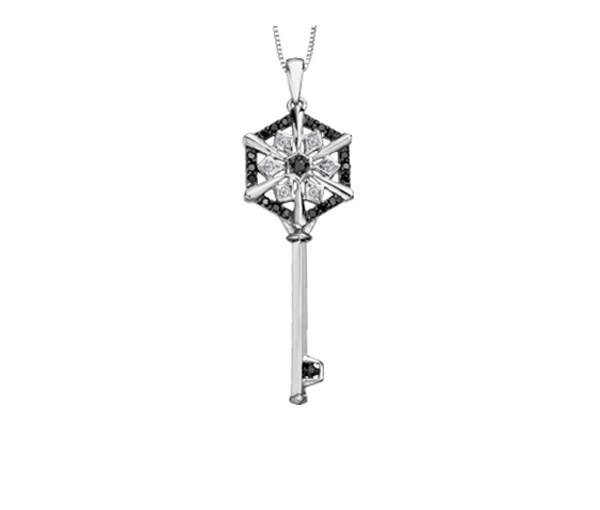 PENDENTIF CLÉ EN OR 10K BLANC SERTI DE DIAMANTS BLANCS ET NOIRS - CR DD2415 - BIJOUX CANADIEN PENDENTIF CLÉ EN OR 10K BLANC SERTI DE DIAMANTS BLANCS ET NOIRS - CR DD2415 - BIJOUX CANADIEN
