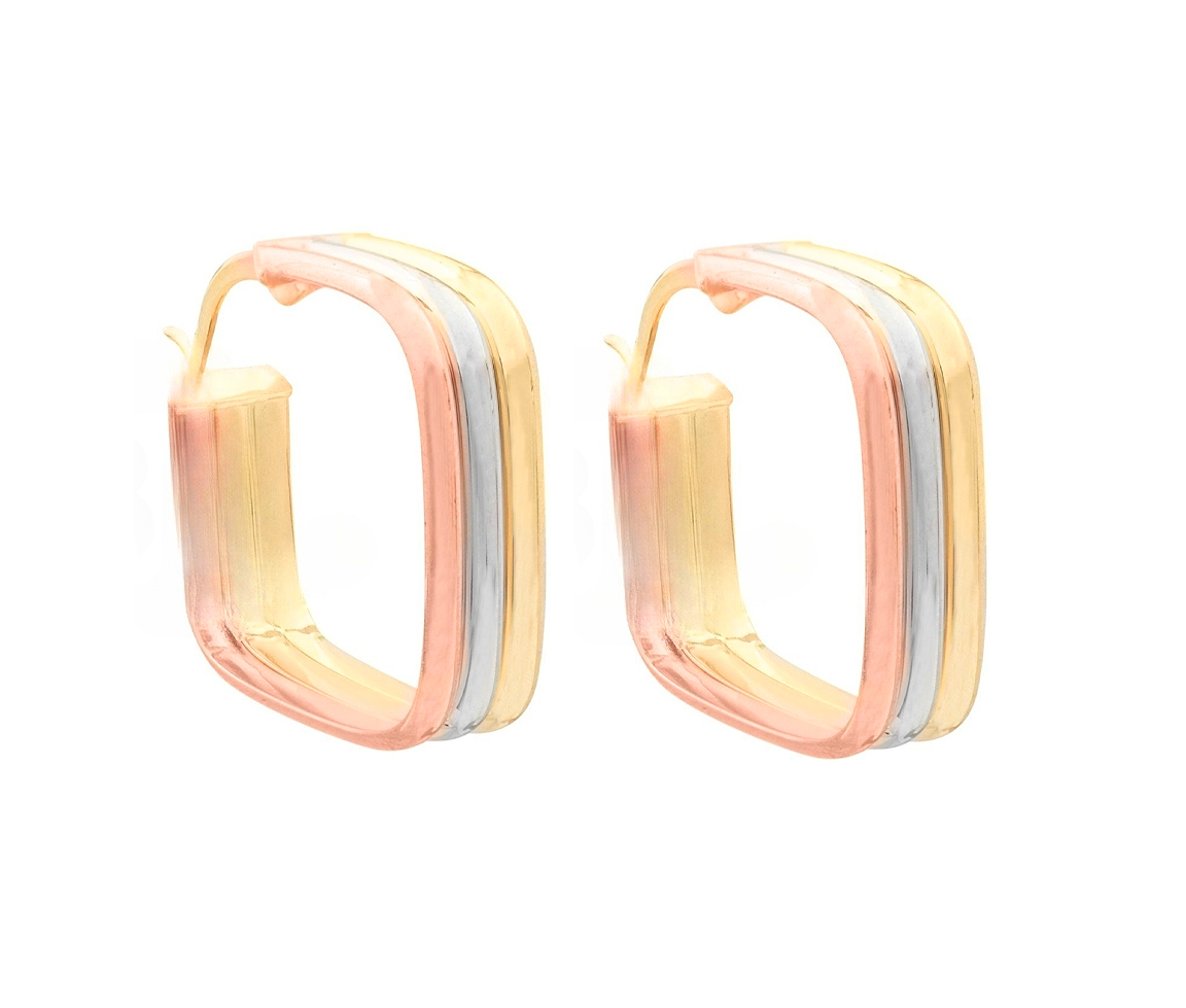 BOUCLES ANNEAUX CARRÉS LIGNÉES EN OR 3 TONS - CB E3TD460390 - CBE BOUCLES ANNEAUX CARRÉS LIGNÉES EN OR 3 TONS - CB E3TD460390 - CBE