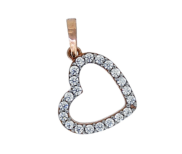 DÉLICAT PENDENTIF COEUR AJOURÉ EN OR 10K ROSE SERTI DE CUBIQUES ZIRCONIAS DÉLICAT PENDENTIF COEUR AJOURÉ EN OR 10K ROSE SERTI DE CUBIQUES ZIRCONIAS