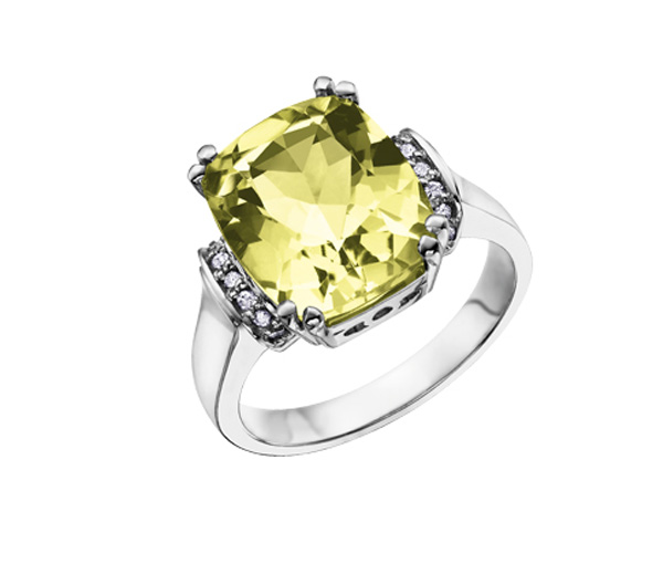 BAGUE EN OR BLANC SERTIE D'UN QUARTZ CITRON ET DE DIAMANTS - CR DD2147 - BIJOUX CANADIEN BAGUE EN OR BLANC SERTIE D'UN QUARTZ CITRON ET DE DIAMANTS - CR DD2147 - BIJOUX CANADIEN