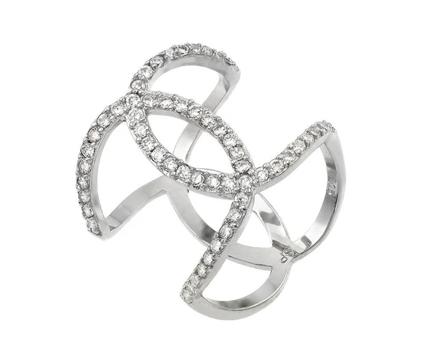 BAGUE EN ARGENT RHODIÉ ENTRECROISÉ SERTIE DE CUBIQUES ZIRCONIAS - SP STR01008/5 - BIJOUX D'IMPORTATION BAGUE EN ARGENT RHODIÉ ENTRECROISÉ SERTIE DE CUBIQUES ZIRCONIAS - SP STR01008/5 - BIJOUX D'IMPORTATION