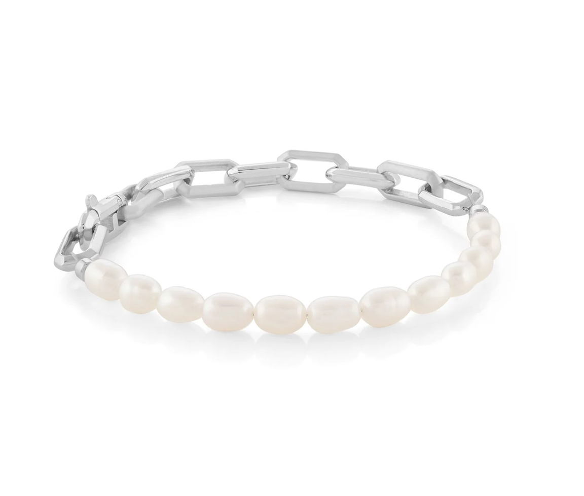 BRACELET EN ACIER ET PERLES SYNTHÉTIQUES À MAILLE PAPERCLIP - IG SWB206/7 - VELORIA BRACELET EN ACIER ET PERLES SYNTHÉTIQUES À MAILLE PAPERCLIP - IG SWB206/7 - VELORIA