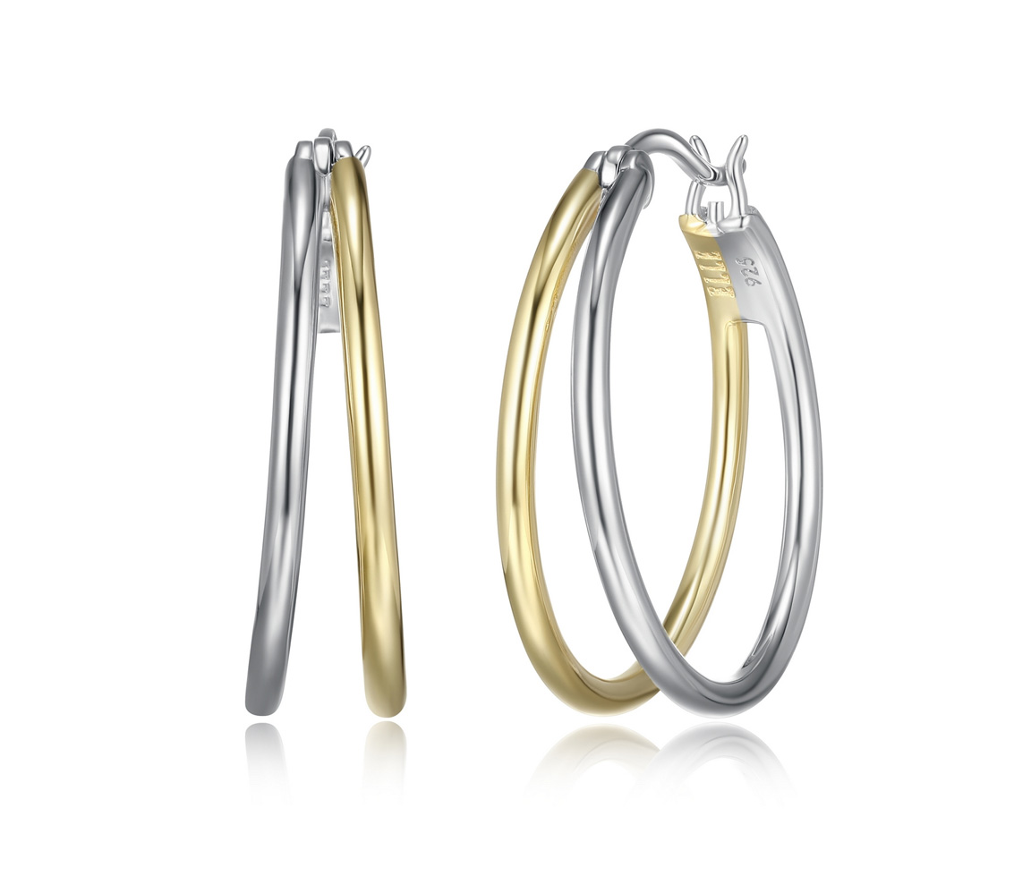 BOUCLES ELLE DOUBLE ANNEAUX EN ARGENT RHODIÉ/PVD OR 2 TONS - PJ R2LCNU970K - ELLE BOUCLES ELLE DOUBLE ANNEAUX EN ARGENT RHODIÉ/PVD OR 2 TONS - PJ R2LCNU970K - ELLE