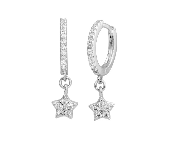 BOUCLES HUGGIES AVEC ÉTOILES EN ARGENT RHODIÉ SERTIES DE CUBIQUES ZIRCONIAS - SP STE01213 - BIJOUX D'IMPORTATION BOUCLES HUGGIES AVEC ÉTOILES EN ARGENT RHODIÉ SERTIES DE CUBIQUES ZIRCONIAS - SP STE01213 - BIJOUX D'IMPORTATION