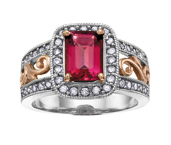 BAGUE EN OR 2 TONS ROSE SERTIE DE DIAMANTS ET D'UNE TOURMALINE ROSE - CR DD1709 - BIJOUX CANADIEN BAGUE EN OR 2 TONS ROSE SERTIE DE DIAMANTS ET D'UNE TOURMALINE ROSE - CR DD1709 - BIJOUX CANADIEN