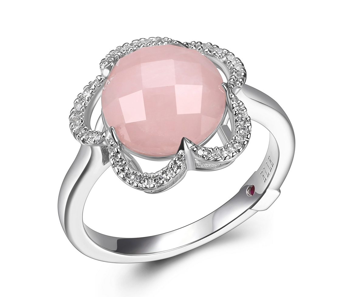 BAGUE EN ARGENT RHODIÉ SERTIE D'UN QUARTZ ROSE ET DE CUBIQUES ZIRCONIAS - PJ R4LAAY32A8 - ELLE BAGUE EN ARGENT RHODIÉ SERTIE D'UN QUARTZ ROSE ET DE CUBIQUES ZIRCONIAS - PJ R4LAAY32A8 - ELLE