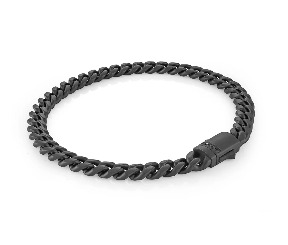 BRACELET EN ACIER/PVD NOIR MAT À MAILLE GOURMETTE AVEC FERMOIR SERTI DE CUBIQUES ZIRCONIAS NOIRS - IG SMB753 - ITALGEM BRACELET EN ACIER/PVD NOIR MAT À MAILLE GOURMETTE AVEC FERMOIR SERTI DE CUBIQUES ZIRCONIAS NOIRS - IG SMB753 - ITALGEM