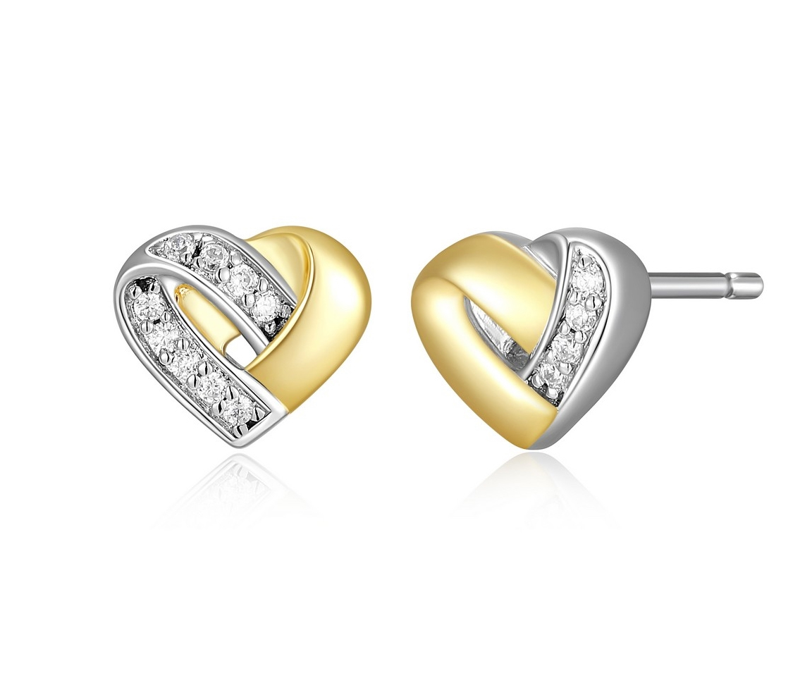 BOUCLES FIXES COEURS EN ARGENT RHODIÉ/PVD OR 2 TONS SERTIES DE CUBIQUES ZIRCONIAS - PJ R2LCR60058 - ELLE BOUCLES FIXES COEURS EN ARGENT RHODIÉ/PVD OR 2 TONS SERTIES DE CUBIQUES ZIRCONIAS - PJ R2LCR60058 - ELLE