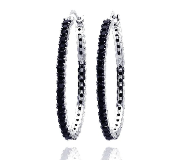 BOUCLES ANNEAUX EN ARGENT RHODIÉ ET PVD NOIR SERTIES DE CUBIQUES ZIRCONIAS NOIRS - SP BGE00074 - BIJOUX D'IMPORTATION BOUCLES ANNEAUX EN ARGENT RHODIÉ ET PVD NOIR SERTIES DE CUBIQUES ZIRCONIAS NOIRS - SP BGE00074 - BIJOUX D'IMPORTATION