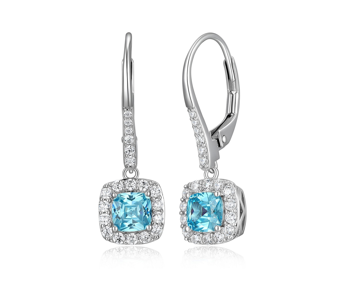 BOUCLES EN ARGENT RHODIÉ SERTIES DE CUBIQUES ZIRCONIAS BLEUS ET BLANCS - PJ R2LCRP256G - ELLE BOUCLES EN ARGENT RHODIÉ SERTIES DE CUBIQUES ZIRCONIAS BLEUS ET BLANCS - PJ R2LCRP256G - ELLE